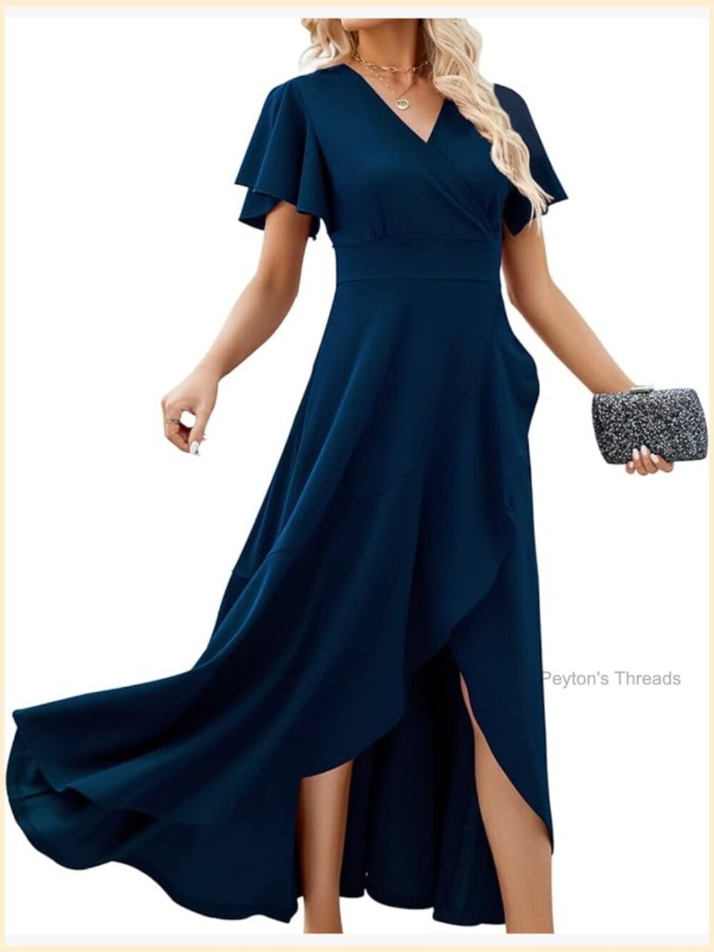 Elegant V-Neck Wrap Ruffle Split Formal Dress Women Party Wedding
